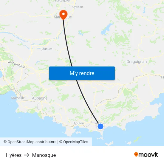 Hyères to Manosque map
