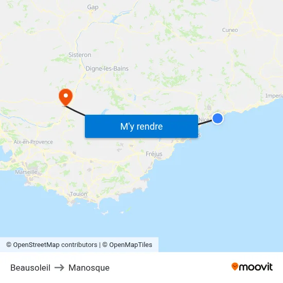 Beausoleil to Manosque map