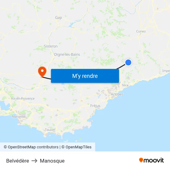 Belvédère to Manosque map