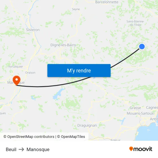 Beuil to Manosque map