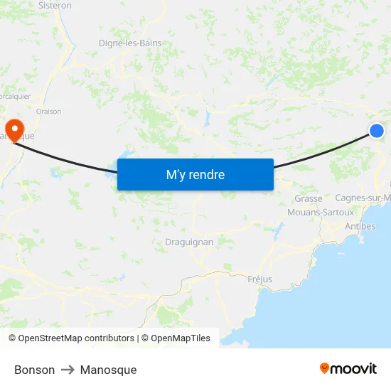 Bonson to Manosque map