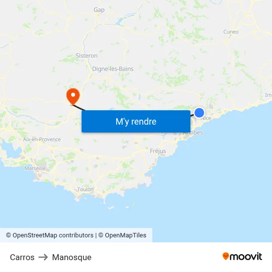 Carros to Manosque map