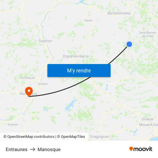 Entraunes to Manosque map