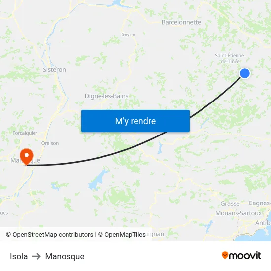 Isola to Manosque map