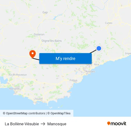 La Bollène-Vésubie to Manosque map