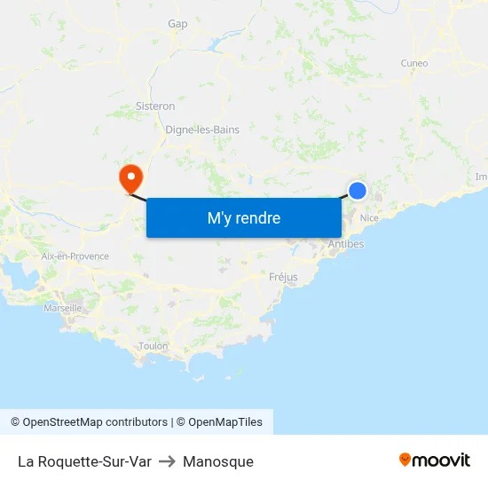 La Roquette-Sur-Var to Manosque map