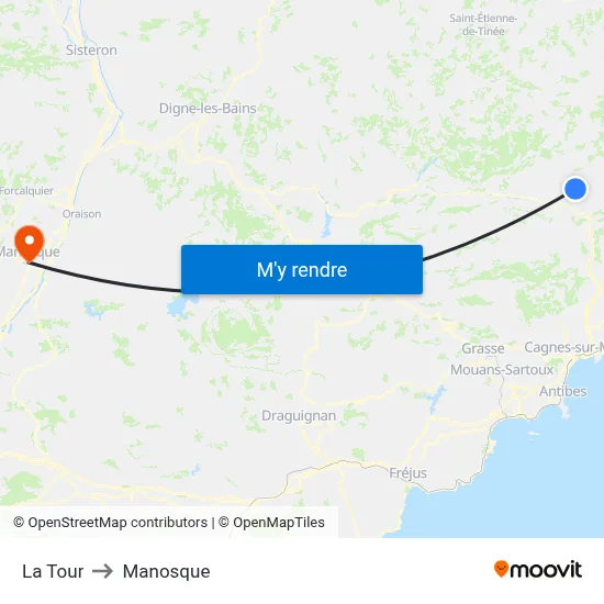 La Tour to Manosque map