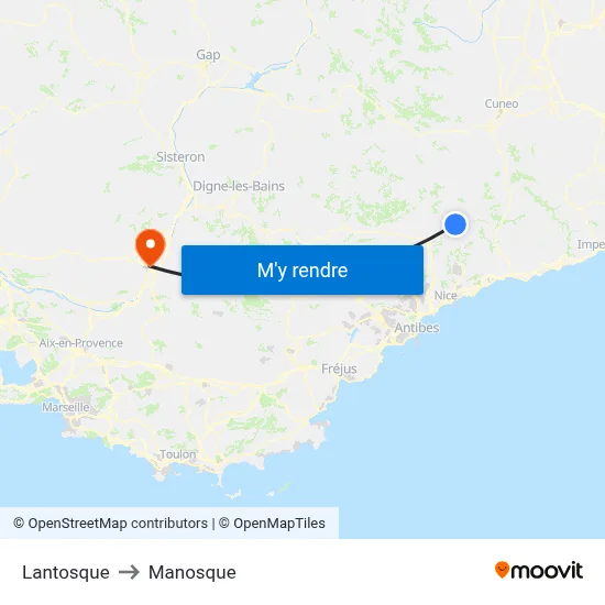 Lantosque to Manosque map