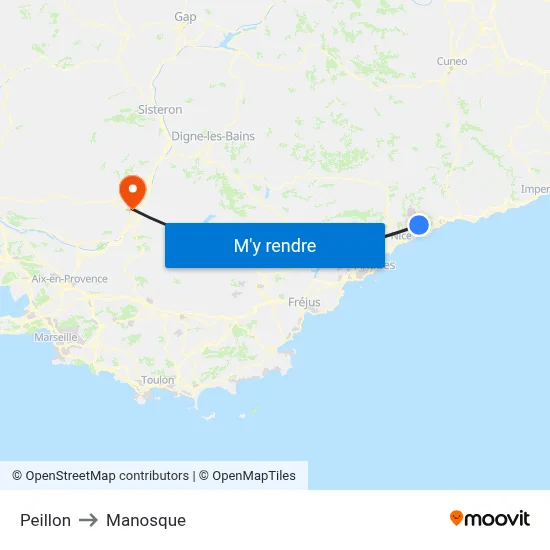 Peillon to Manosque map