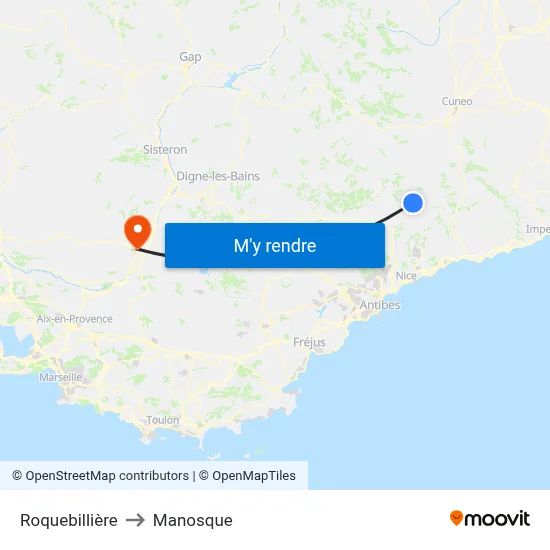 Roquebillière to Manosque map