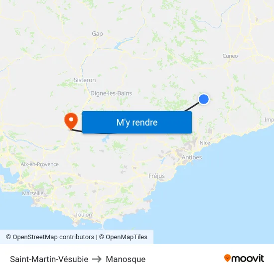 Saint-Martin-Vésubie to Manosque map