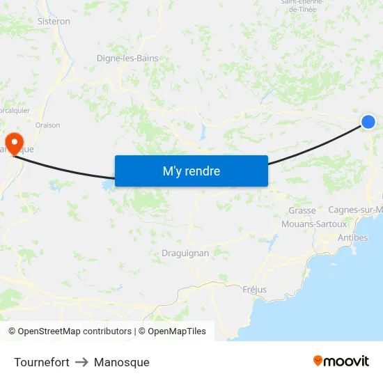 Tournefort to Manosque map