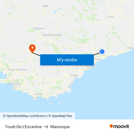 Touët-De-L'Escarène to Manosque map