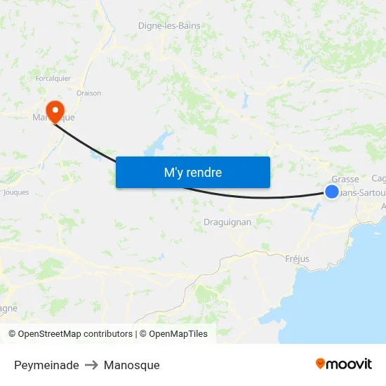 Peymeinade to Manosque map