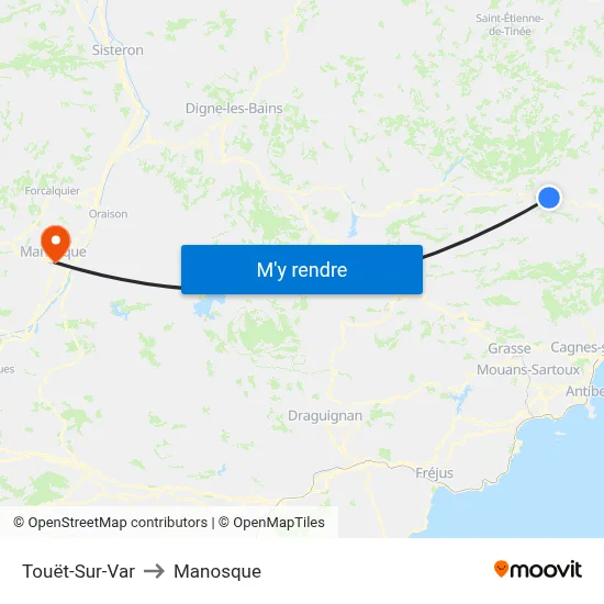 Touët-Sur-Var to Manosque map