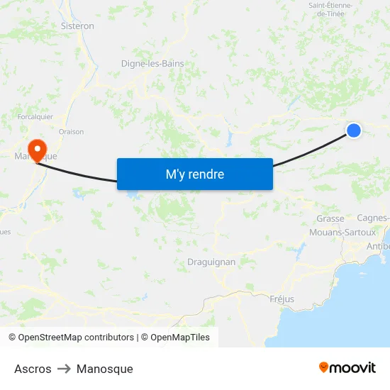 Ascros to Manosque map