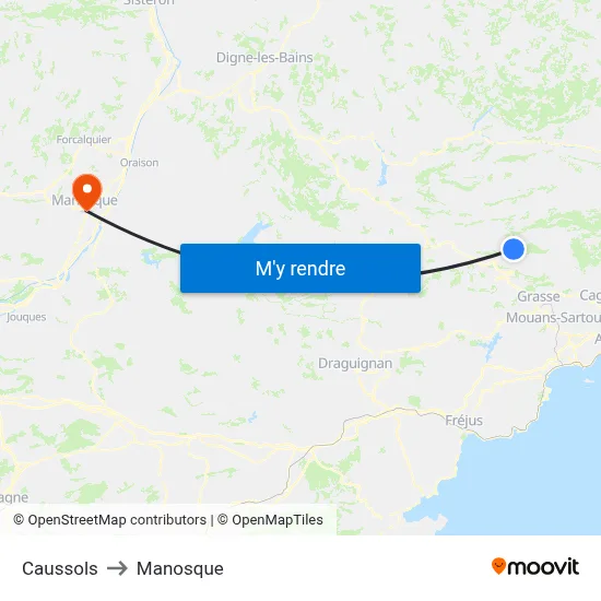 Caussols to Manosque map