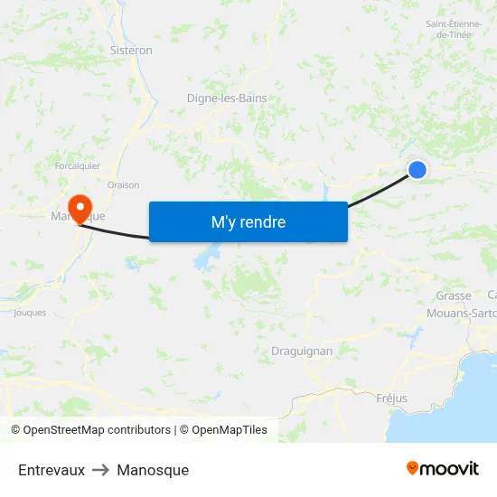 Entrevaux to Manosque map