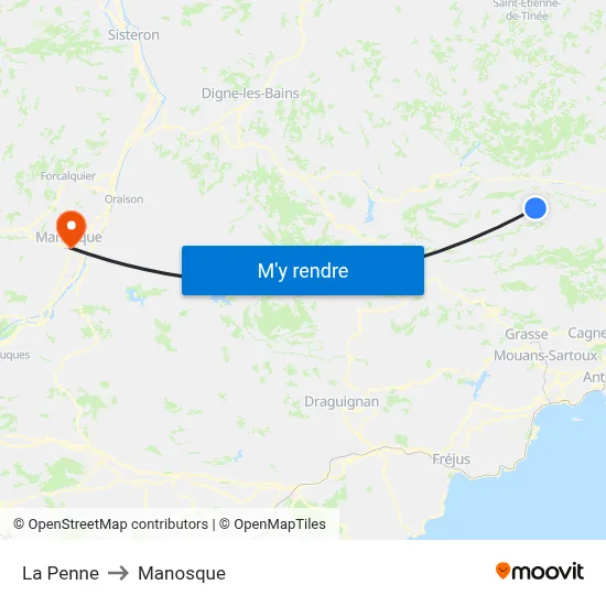 La Penne to Manosque map
