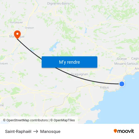Saint-Raphaël to Manosque map