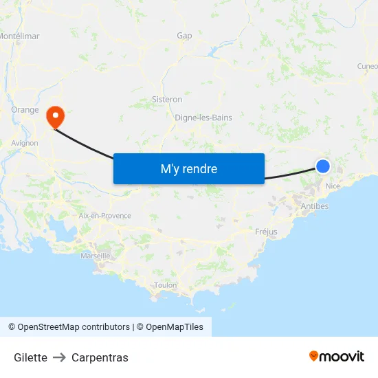 Gilette to Carpentras map
