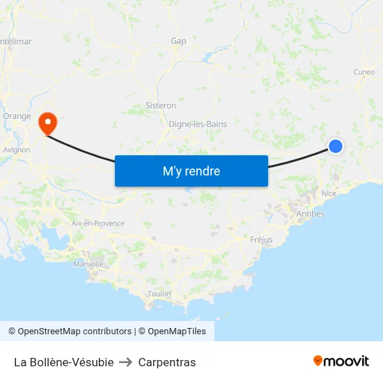 La Bollène-Vésubie to Carpentras map