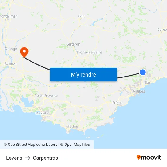 Levens to Carpentras map