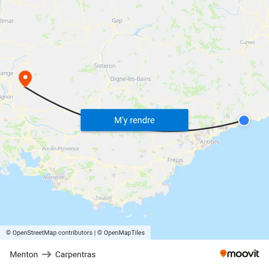 Menton to Carpentras map