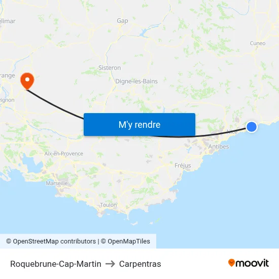 Roquebrune-Cap-Martin to Carpentras map