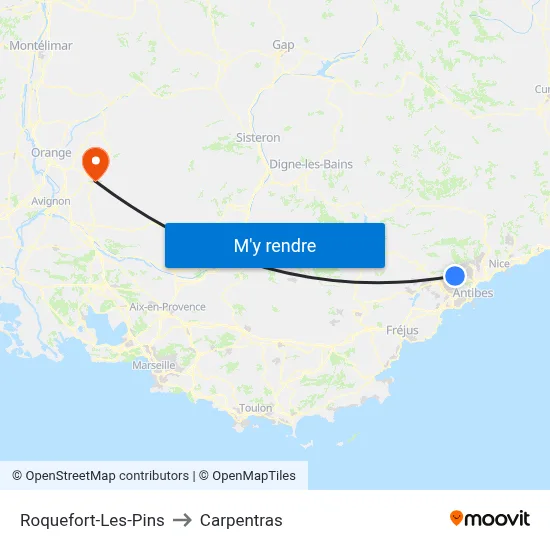 Roquefort-Les-Pins to Carpentras map