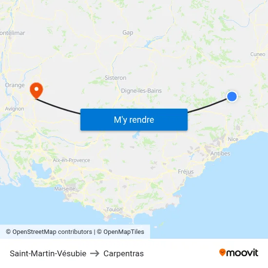 Saint-Martin-Vésubie to Carpentras map