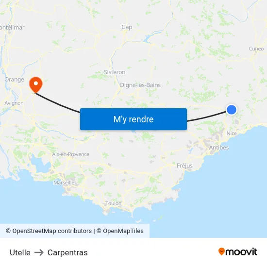 Utelle to Carpentras map