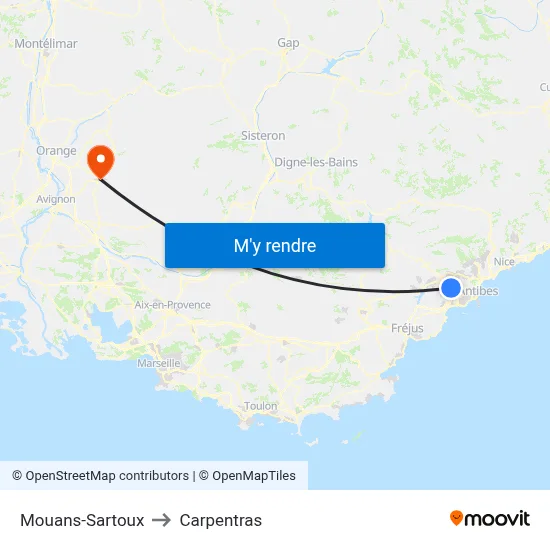 Mouans-Sartoux to Carpentras map