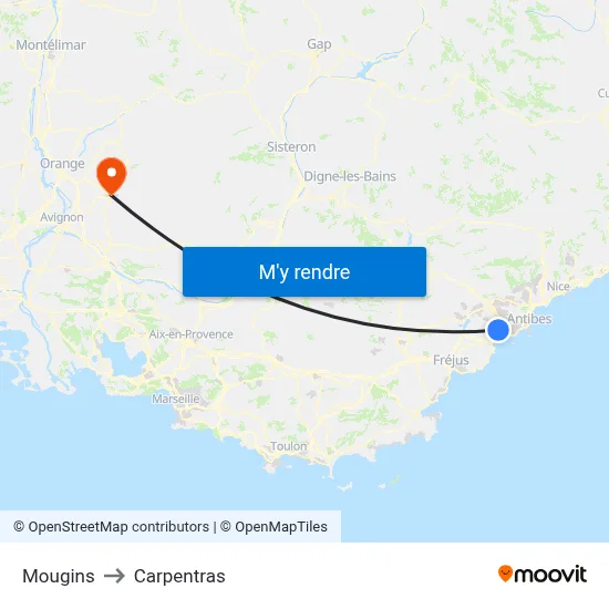 Mougins to Carpentras map