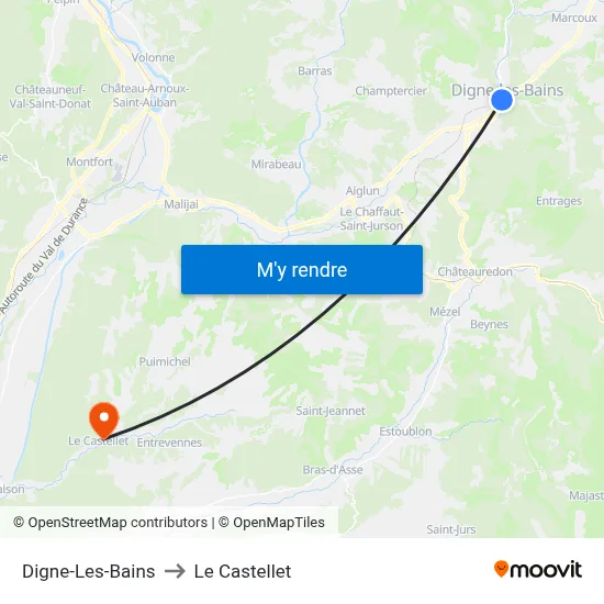 Digne-Les-Bains to Le Castellet map