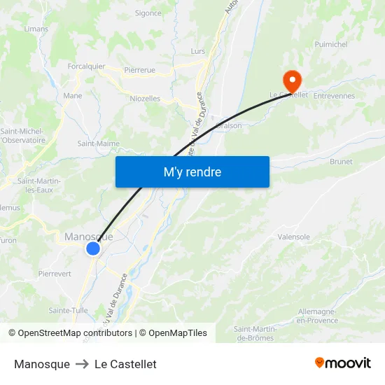 Manosque to Le Castellet map