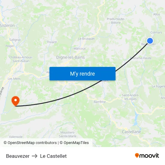 Beauvezer to Le Castellet map