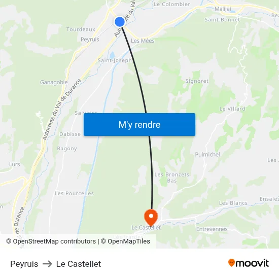 Peyruis to Le Castellet map