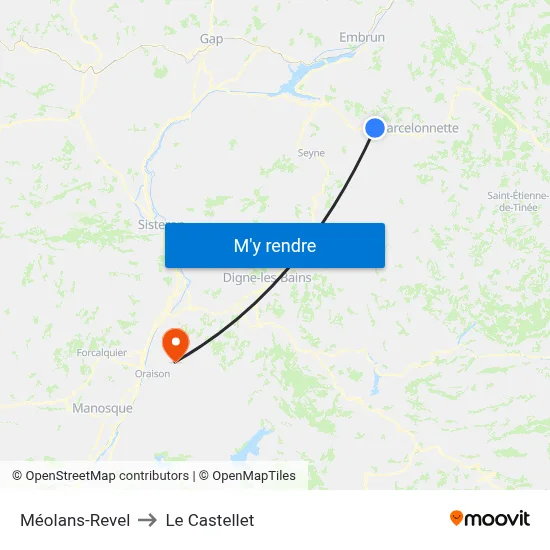 Méolans-Revel to Le Castellet map