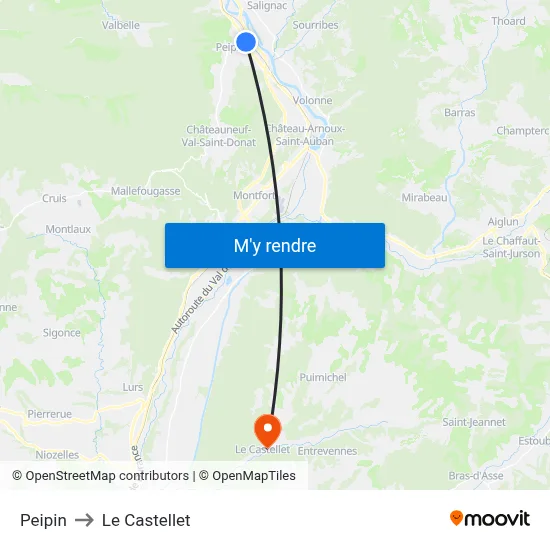 Peipin to Le Castellet map