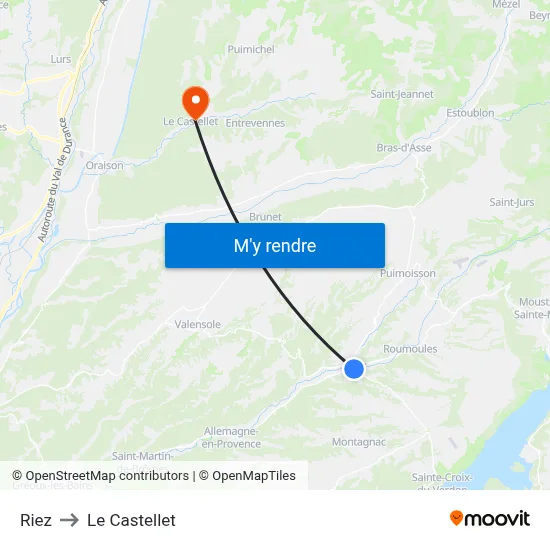 Riez to Le Castellet map