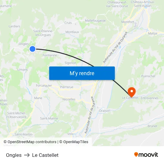 Ongles to Le Castellet map