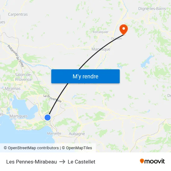 Les Pennes-Mirabeau to Le Castellet map