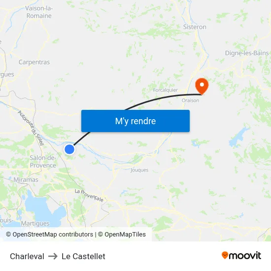 Charleval to Le Castellet map