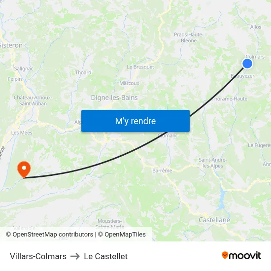 Villars-Colmars to Le Castellet map