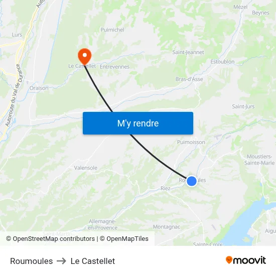 Roumoules to Le Castellet map