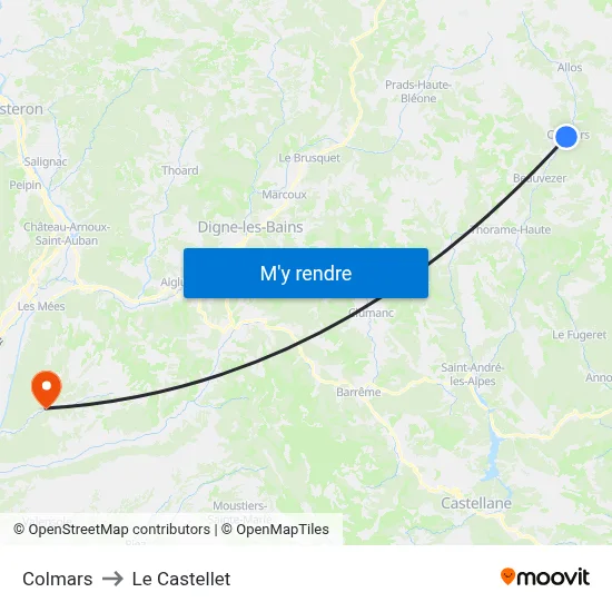 Colmars to Le Castellet map