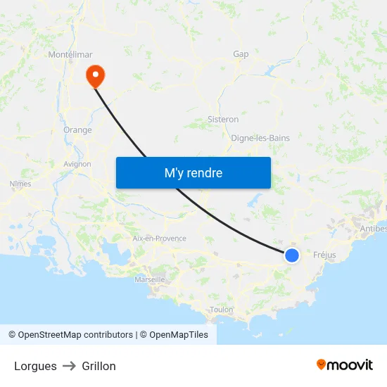 Lorgues to Grillon map