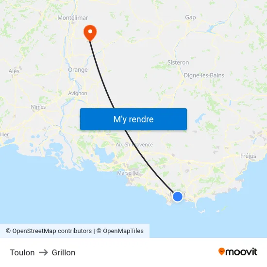 Toulon to Grillon map