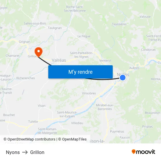 Nyons to Grillon map